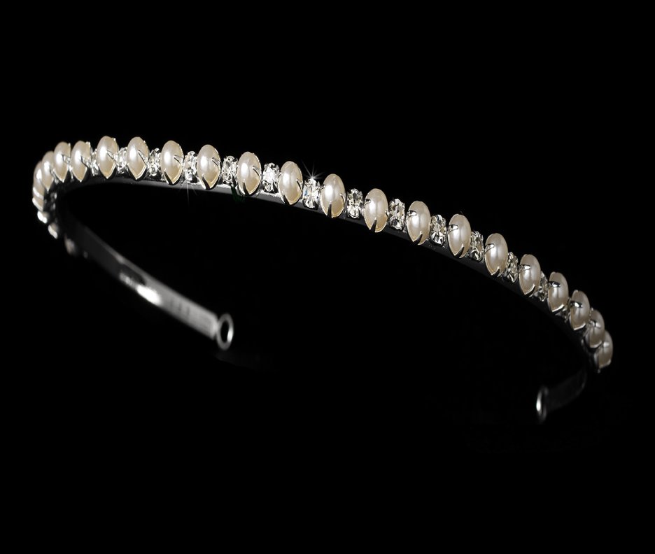 Silver Simple Ivory Pearl Rhinestone Bridal Tiara