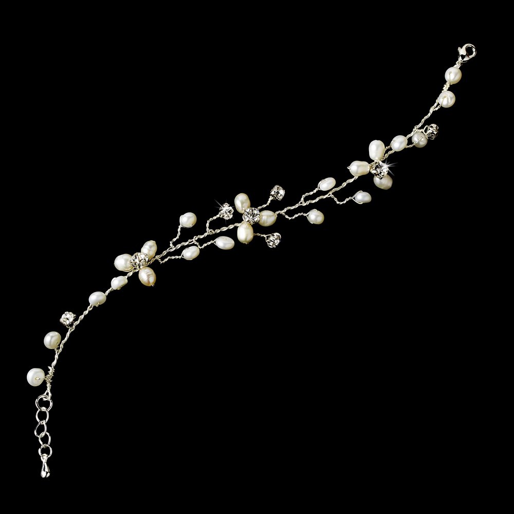 Silver Ivory Pearl Rhinestone Crystal Bridal Bracelet