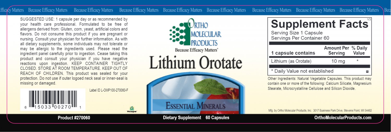 Ortho Molecular Lithium Orotate Mg Capsules B Day Ship