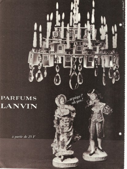 1965 PARFUMS LANVIN AD Perfume Chandelier Arpege Perfume