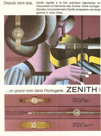 1966 Vintage Zenith Watch French AD jewelry violin lady