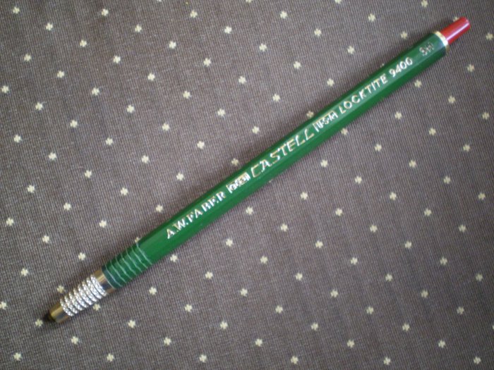 VINTAGE A.W. FABER CASTELL LOCKTITE 9400 3H GREEN LEADHOLDER PENCIL RED PUSHBUTTON