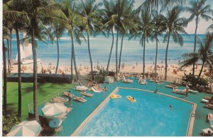 Waikiki Beach Outrigger Hotels Honolulu Hawaii vintage postcard