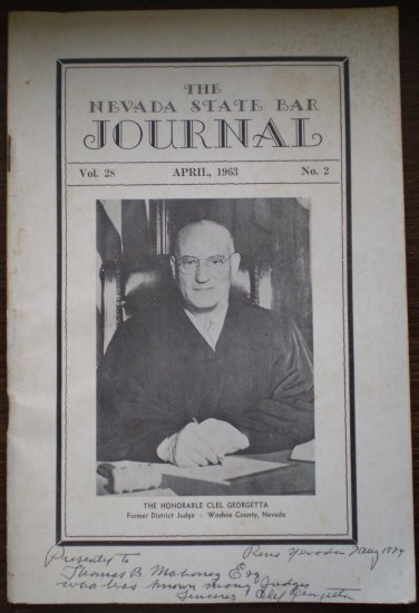 Nevada State Bar Journal April 1963 Vol 28 #2 Book