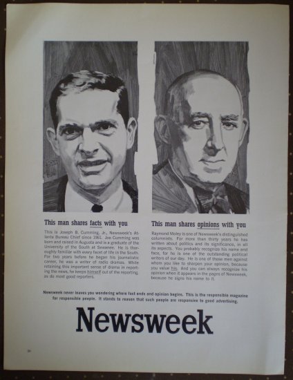 Newsweek Ad Vintage 1964 Joseph B Cumming Jr Raymond Moley