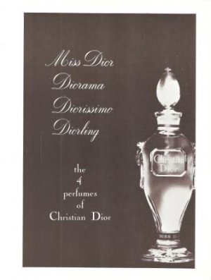 4 Perfumes Christian Dior Diorama Diorissimo Diorling Vintage Ad 1965