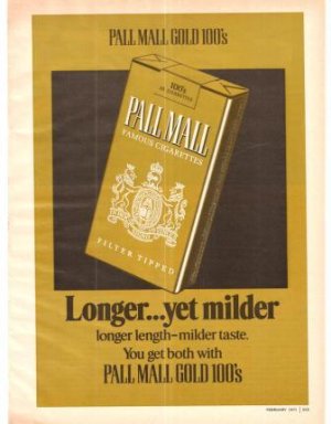 Pall Mall Gold 100's Longer Milder Cigarettes 1971 Vintage Ad