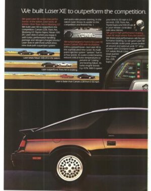 Chrysler Laser XE Turbo 2-page Vintage Ad 1984 Olympic Games
