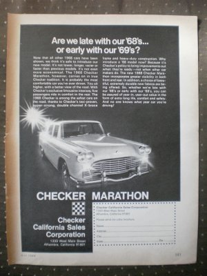 Checker Marathon Car 1968 Vintage Ad
