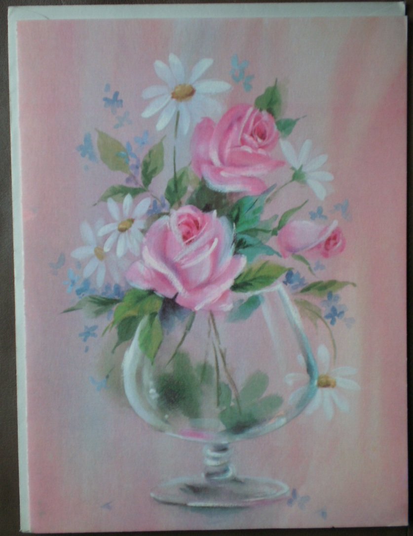 Congratulations Sunshine Card Vintage Greeting 35X51721 Stationery Flower Vase Brandy Glass