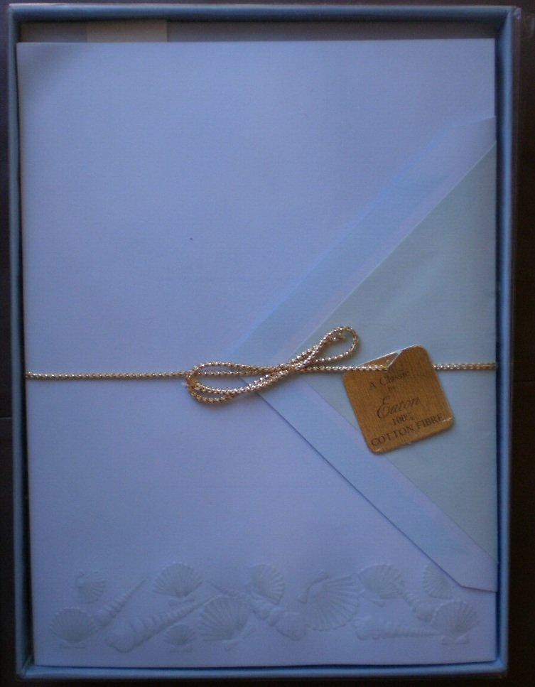 Vintage Stationery Eaton 1893 Embossed Shells Cotton Fibre Blue Box Sheets Envelopes