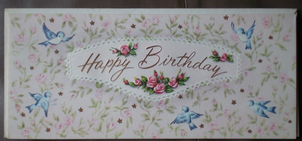 Vintage Birthday Card Birds Flowers Sunshine Card 25x3015