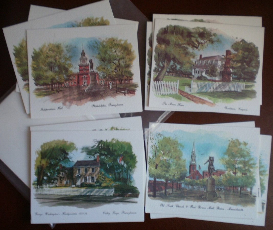 Bright of America Note Cards Vintage Lot 11 Moore House Independence Hall Old North Church
