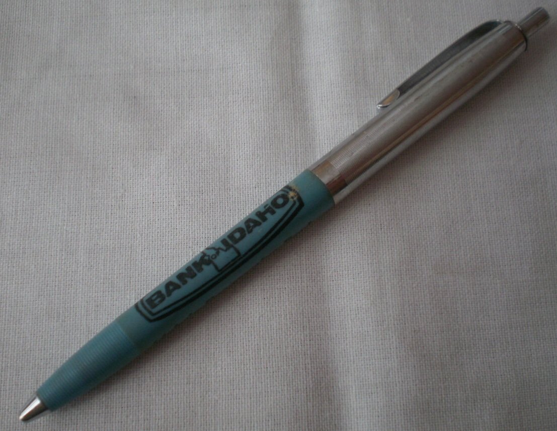 Vintage Pen Advertising Bank Idaho Progressive Ritepoint Light Blue Silvertone