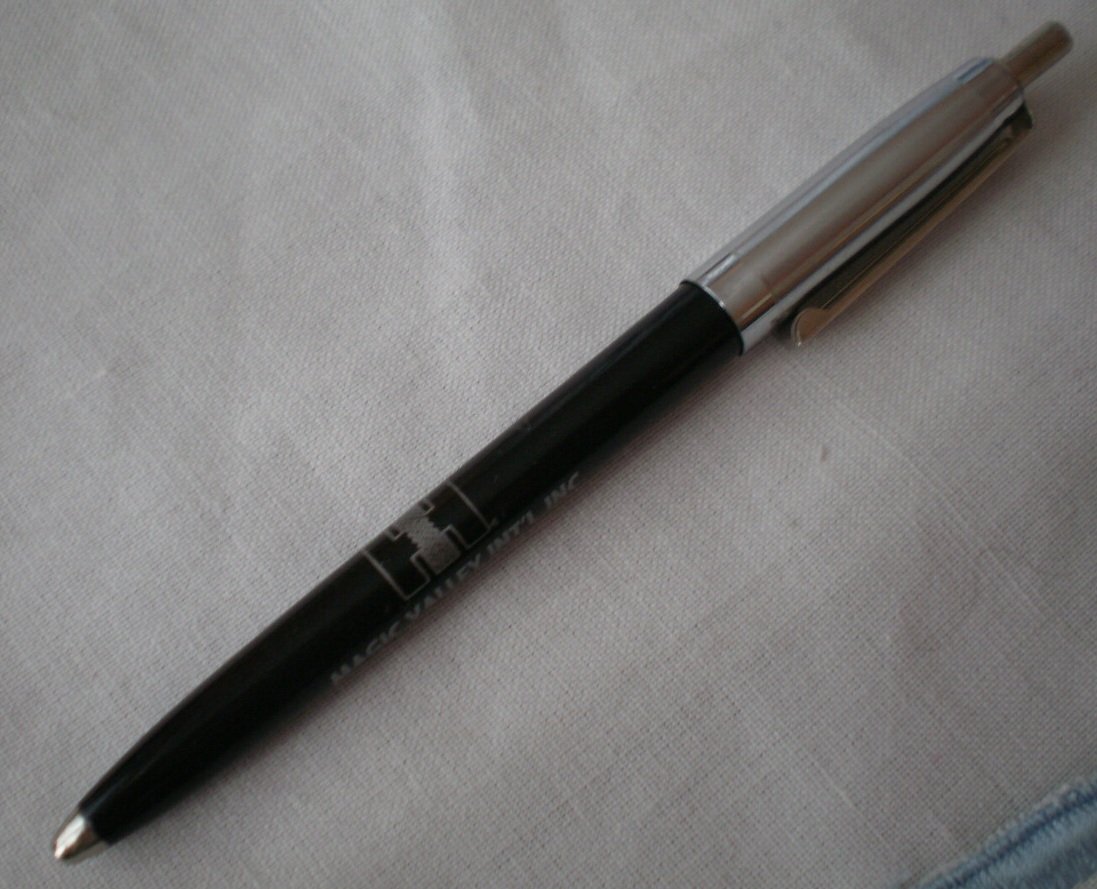 Vintage Pen Advertising Magic Valley International Inc Twin Falls Silvertone Black