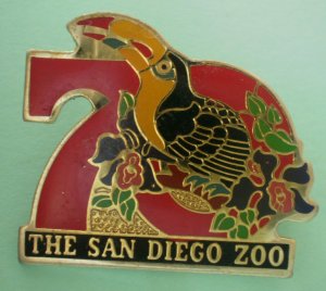 San Diego Zoo 70th year Flamingo Enamel Goldtone Metal