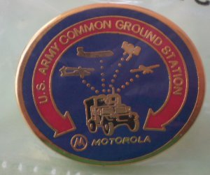 US Army Common Ground Station pin Motorola Goldtone Metal