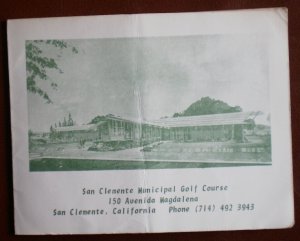 Vintage Golf Scorecard San Clemente Municipal Golf Course California