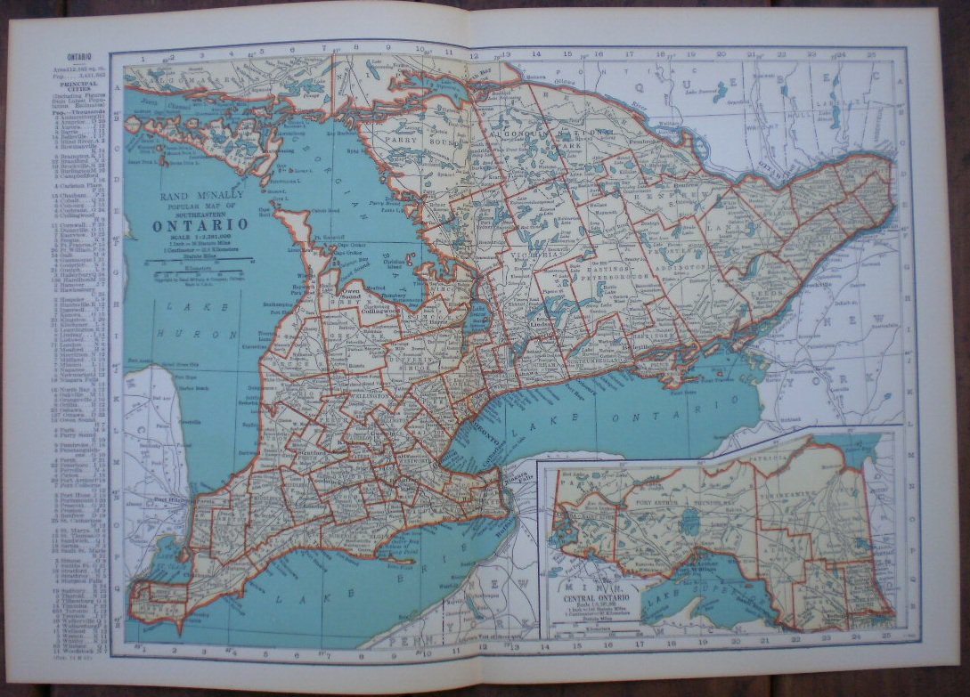 Southeastern Ontario Map Rand Mcnally Popular Plate Print Southeastern Ontario Map Rand Mcnally Popular Plate Print