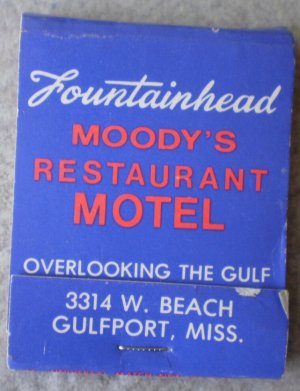 Vintage Matchbook Fountainhead Moody Restaurant Motel Gulfport Mississippi Matches