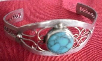 Vintage Sterling Silver Cuff Bracelet Mexico Turquoise Crown