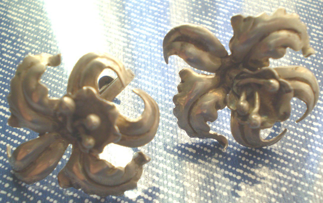 Vintage Silver Orchid Flower Screw Back Earrings Mexico