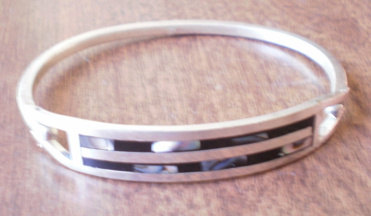 Sterling Silver Bracelet Bangle Inlaid Shell Abalone Mexico