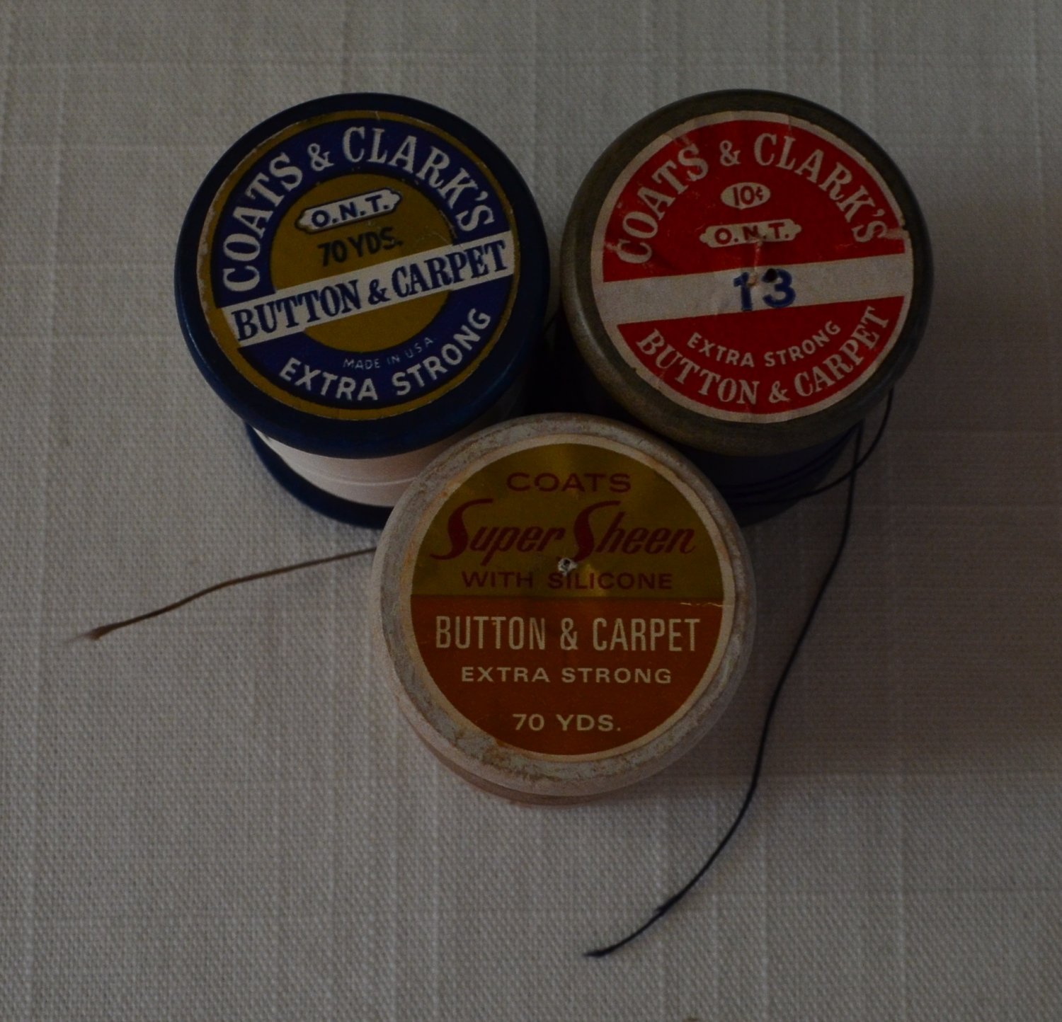 Lot 3 Vintage Button And Carpet Thread Wooden Spools Coats Clarks