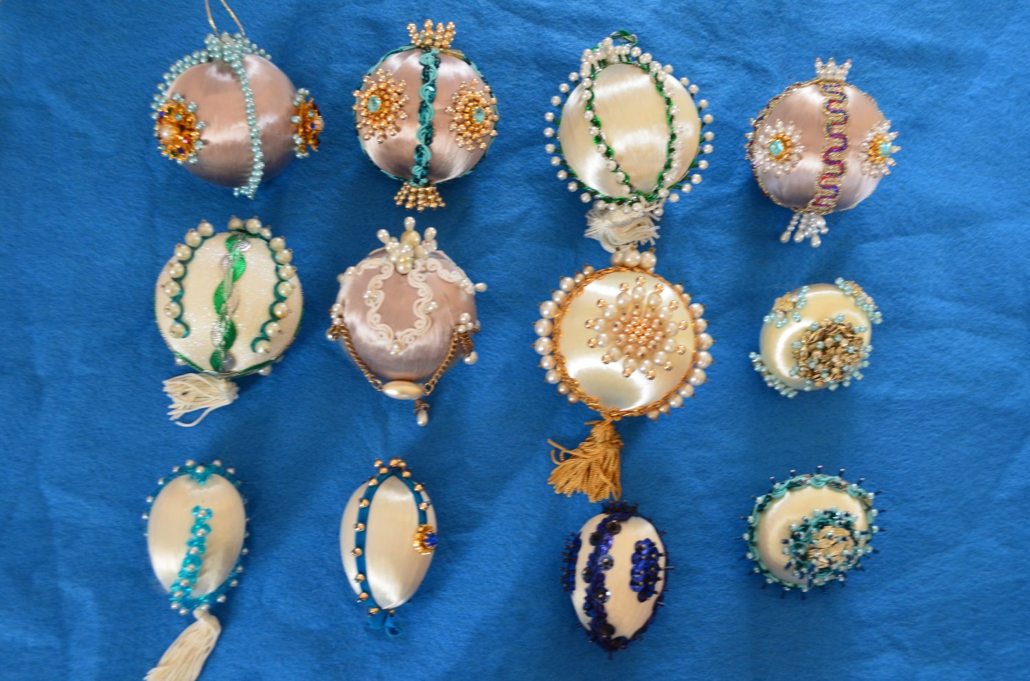 Vintage Sequin Bead Ornaments Lot 12 Handmade Satin Styrofoam Ball