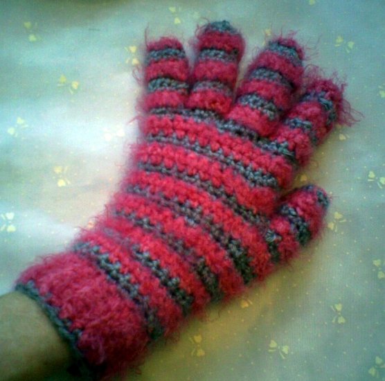 Hot Pink and Silver Striped Womens Gloves