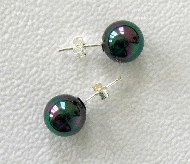 10mm Tahitian Black South Sea Shell Pearl Earrings