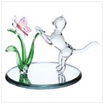 Cat with Pink Frosted Butterfly Figurine