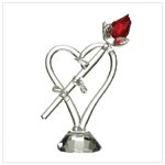 Cut Glass Red Rose with Heart Figurine