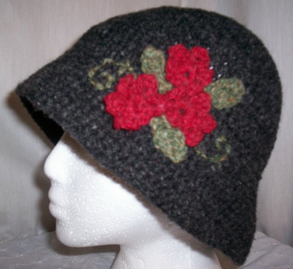 Black Wool Flower Cloche