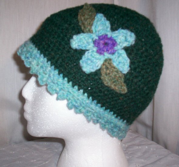 Green Flower Cloche With Blue Trim