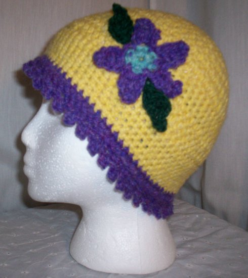 Yellow Flower Cloche With Purple Trim