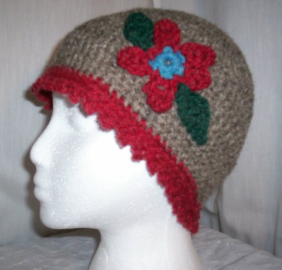 Grey Flower Cloche With Red Trim