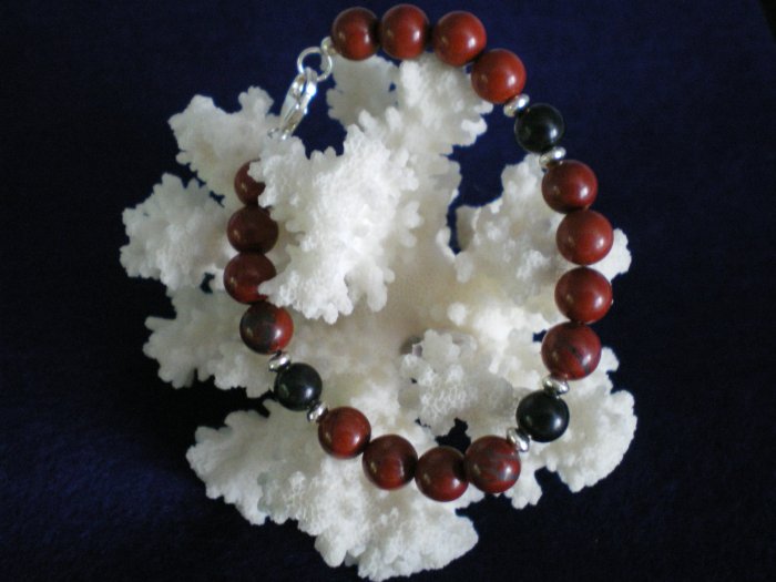Red Jasper and Blackstone with Sterling Silver Bracelet