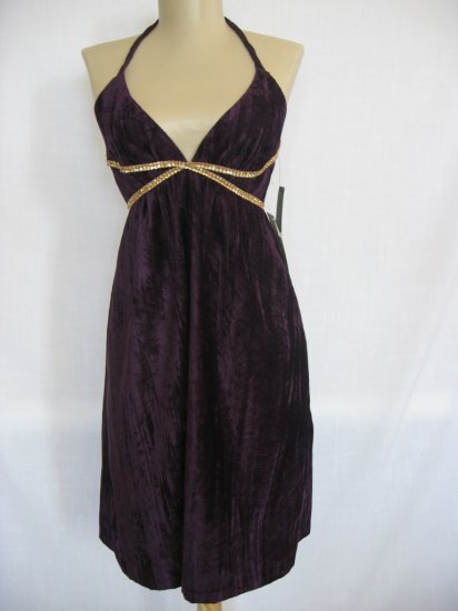 ABS by Allen Schwartz Rhinestone Velvet Halter Dress Sz 2