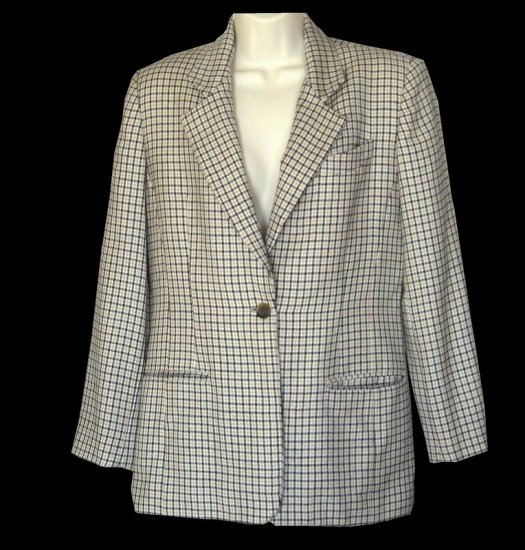 Burberrys Wool Blazer Jacket Black Tan White Size 4 S Small