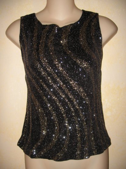 MSK~Black TANK w/SWIRLED Gold & Silver SPARKLE PRINT M
