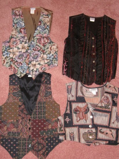 4 Assorted VESTS Western-TAPESTRY-Velvet-SIZE MEDIUM