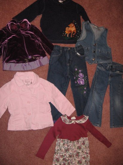 8 pc LOT 3 Tops-PINK CORD JACKET-3 Jeans-DENIM VEST 4-5