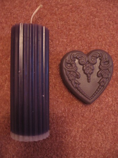 WILD LILAC~Lg PILLAR CANDLE & Heart Shaped HEMP OIL Soap
