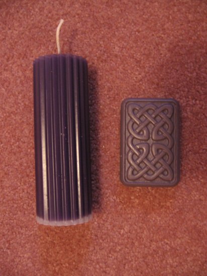 HANDMADE Wild Lilac PILLAR CANDLE & Celtic HEMP OIL SOAP