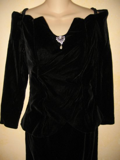 Formal~ BARI PROTAS~Elegant BLK VELVET Off Shoulder GOWN 5/6