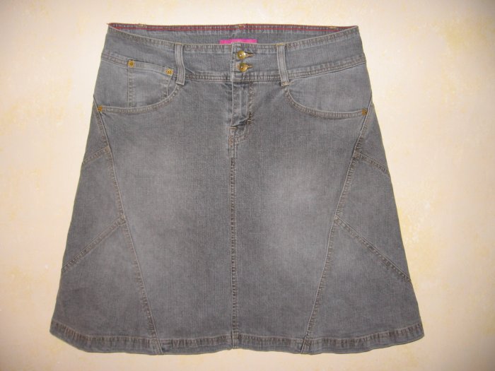 GLO~CASUAL Gray DENIM A-Line SKIRT w/STUDDED POCKETS 11