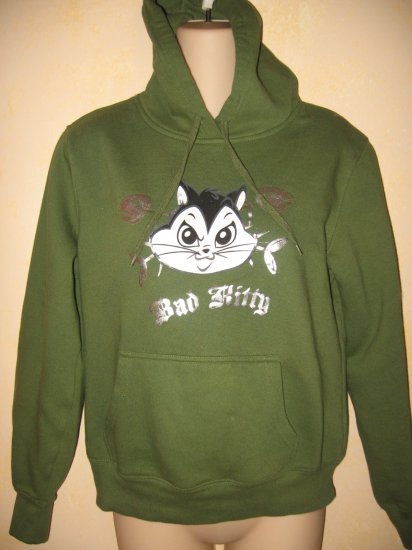 GREEN Looney Tunes BAD KITTY Hoodie SWEATSHIRT Lg 14-16?