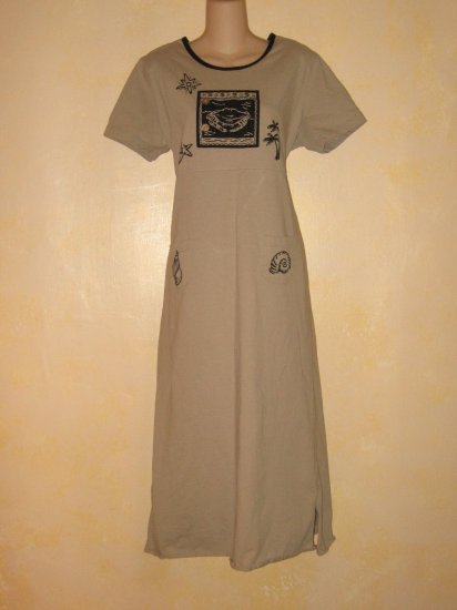 JACLYN SMITH~Tan Empire Waist DRESS w/ BEACH SCENE XL
