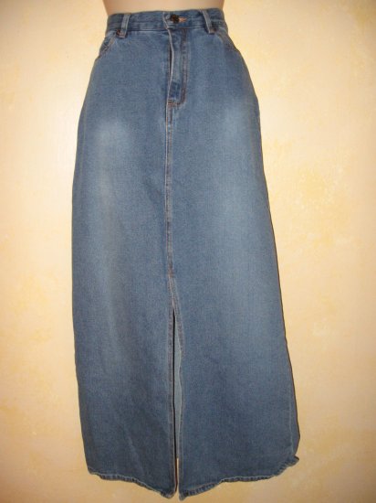 KHAKI SPORT~Long DENIM -Blue Jean SKIRT sz 8